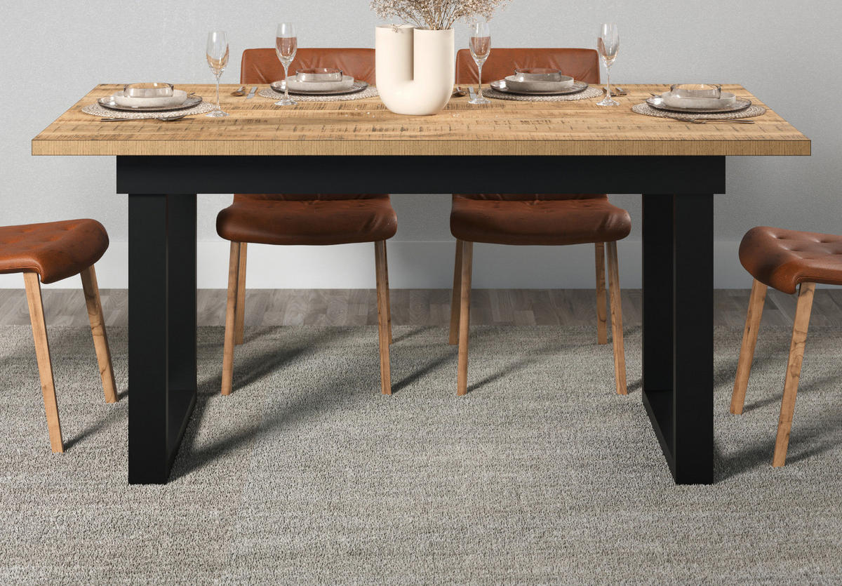 ESSTISCH Mango, schwarz 160 x 90 cm, Küchentisch in modernem Design - Schwarz/Naturfarben, Holzwerkstoff/Metall (90/160/76cm) - Top.Furn
