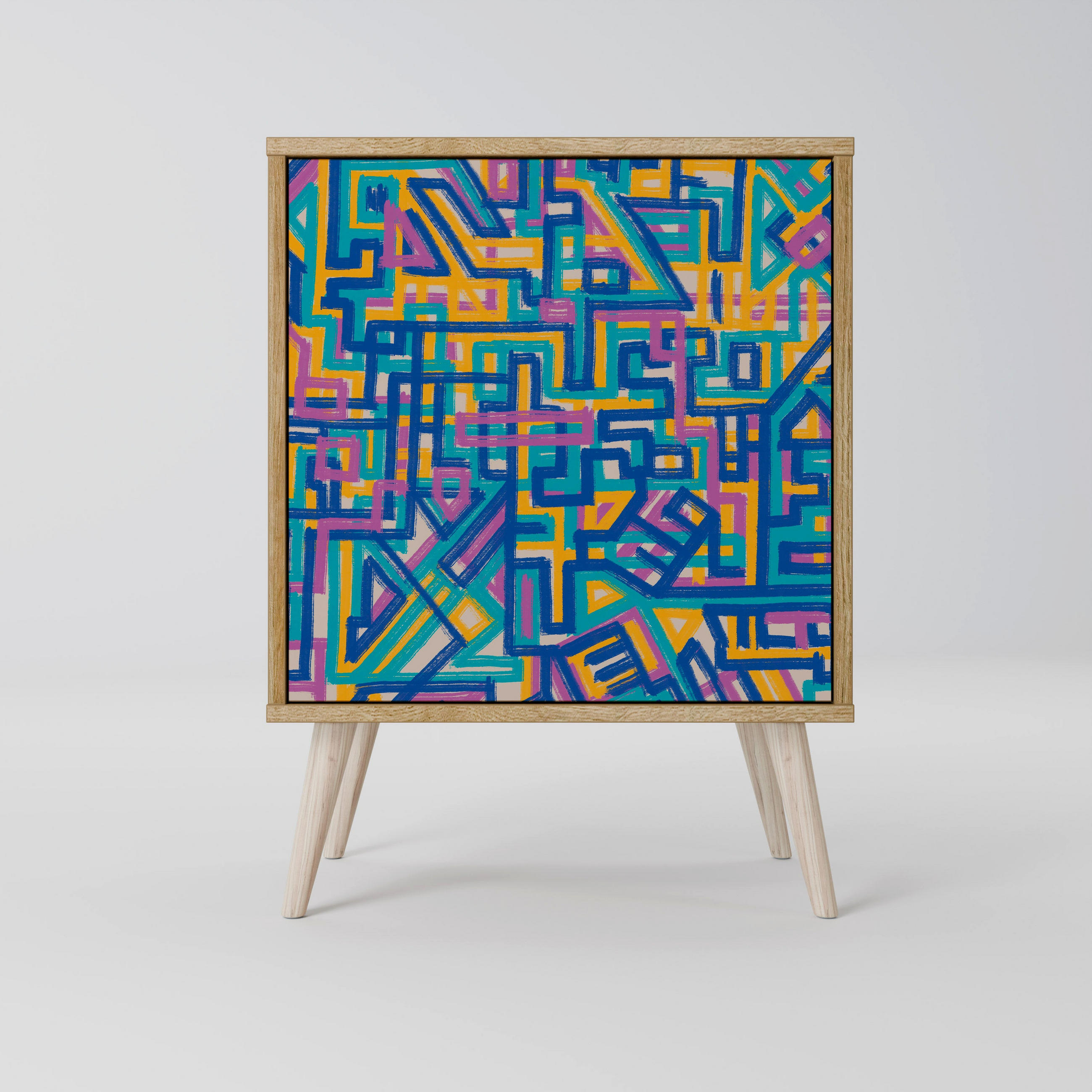 SIDEBOARD MEMORIES MAP, Eichefarben, 57,5x42x77,5 cm, Schräge Buchenholzfüße - Eichefarben/Buchefarben, Holzwerkstoff/Buchenholz (57.5/77.5/42cm) - SpaceRebels