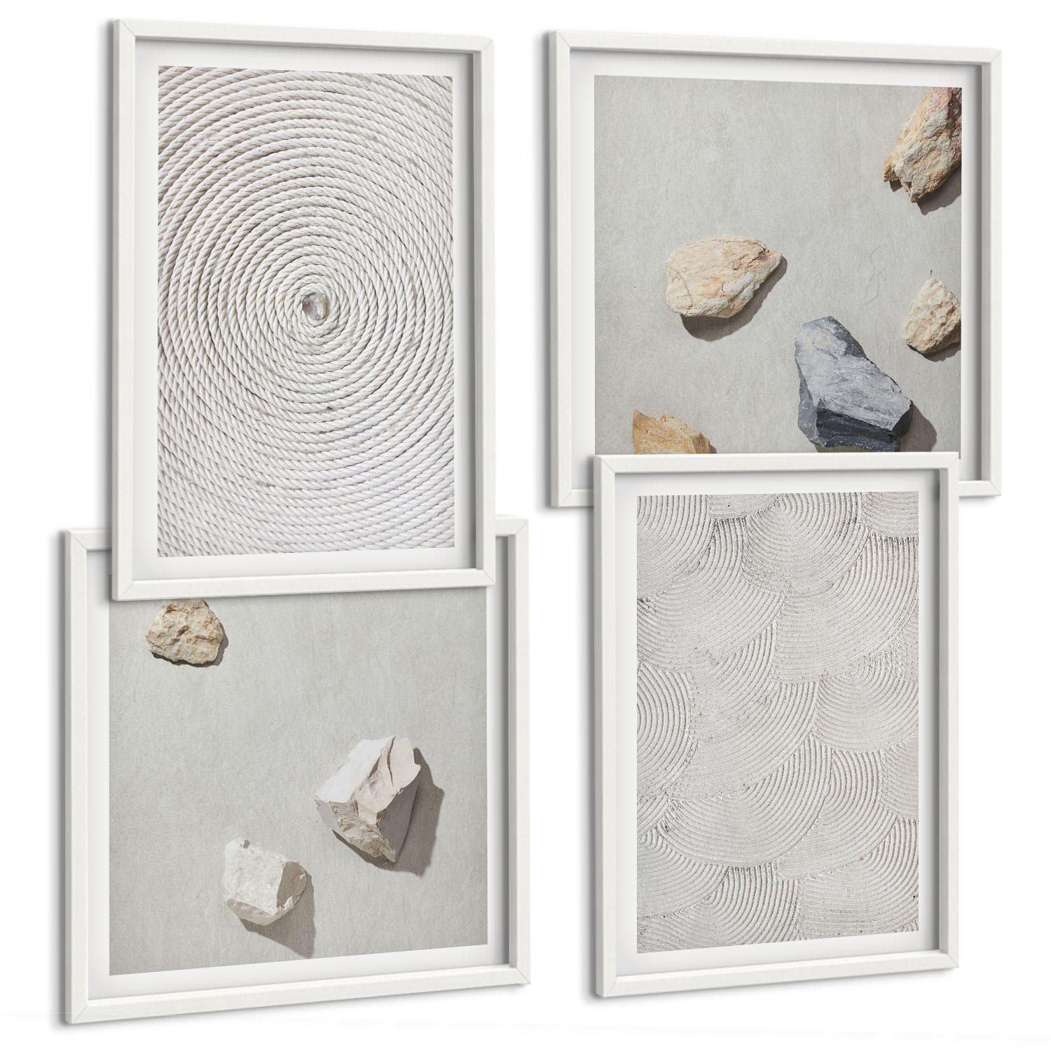 BILDER SET 4er Set - 50x50 cm & 40x60 cm Weißer Rahmen - Geometrische Pappsteine - Weiß, Kunststoff (50/50cm) - TULUP