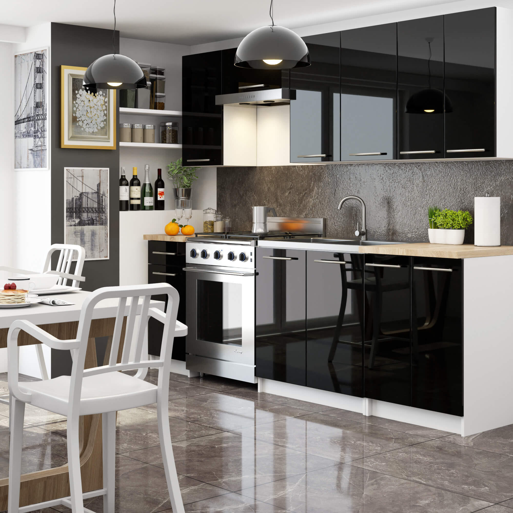 Raumhirsch Furniture Hängeschrank Weiß, Schwarz Hochglanz 40x72x30 cm