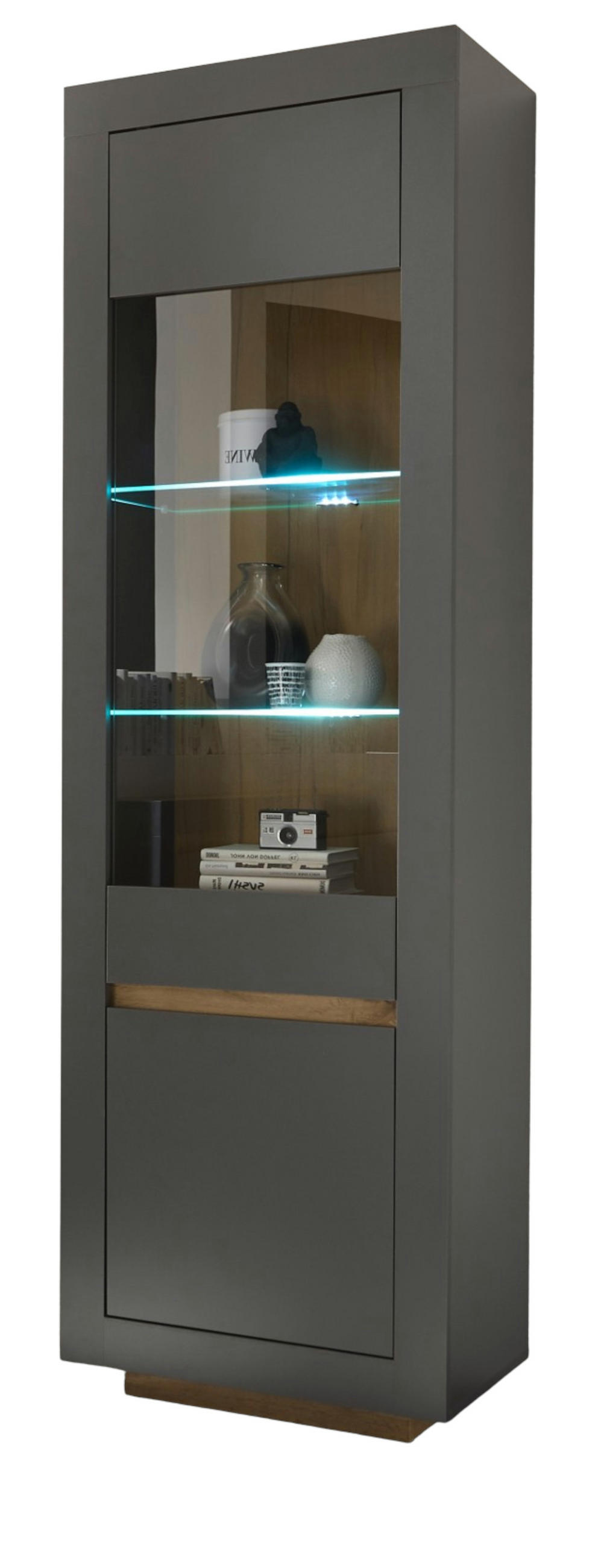 VITRINE anthrazit, Wotan Eiche, Vitrinenschrank 64 x 206 cm mit viel Stauraum - Eichefarben/Anthrazit, Glas/Holzwerkstoff (64/206/38cm) - Furn.Design