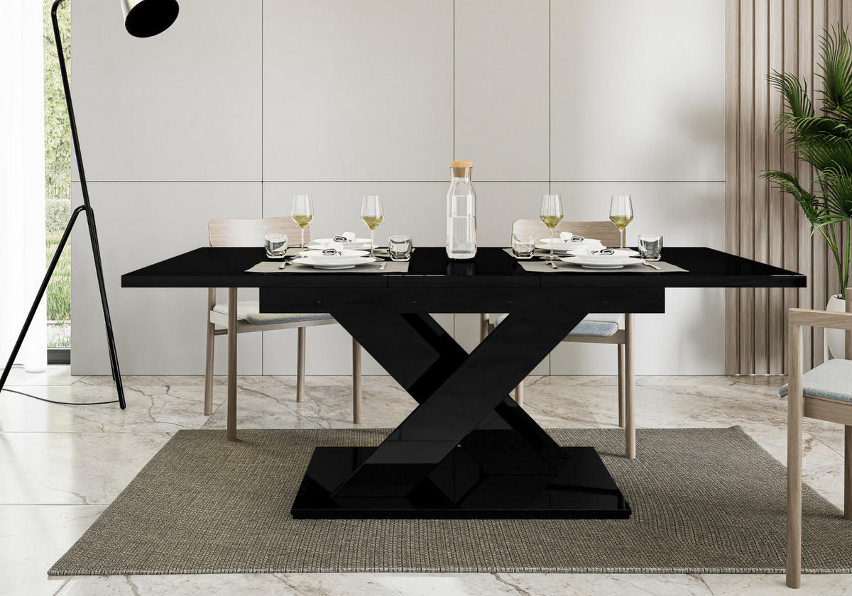ESSTISCH Ausziehbar 140-180 cm Schwarz glänzend - Weiß Hochglanz, Holzwerkstoff (180/80/75cm) - Home Collective