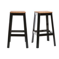 INDUSTRIAL-BARHOCKER Schwarzes Metall Holz H75 cm 2er-Set NICK - Schwarz, Holz (46/75/46cm) - Miliboo