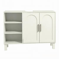 BADEZIMMERSCHRANK MDF Spanplatte 90x30x63 cm Creme Waschtischunterschrank mit Stauraum und U-Schnitt - Creme, Holzwerkstoff (90/63/30cm) - Modfu