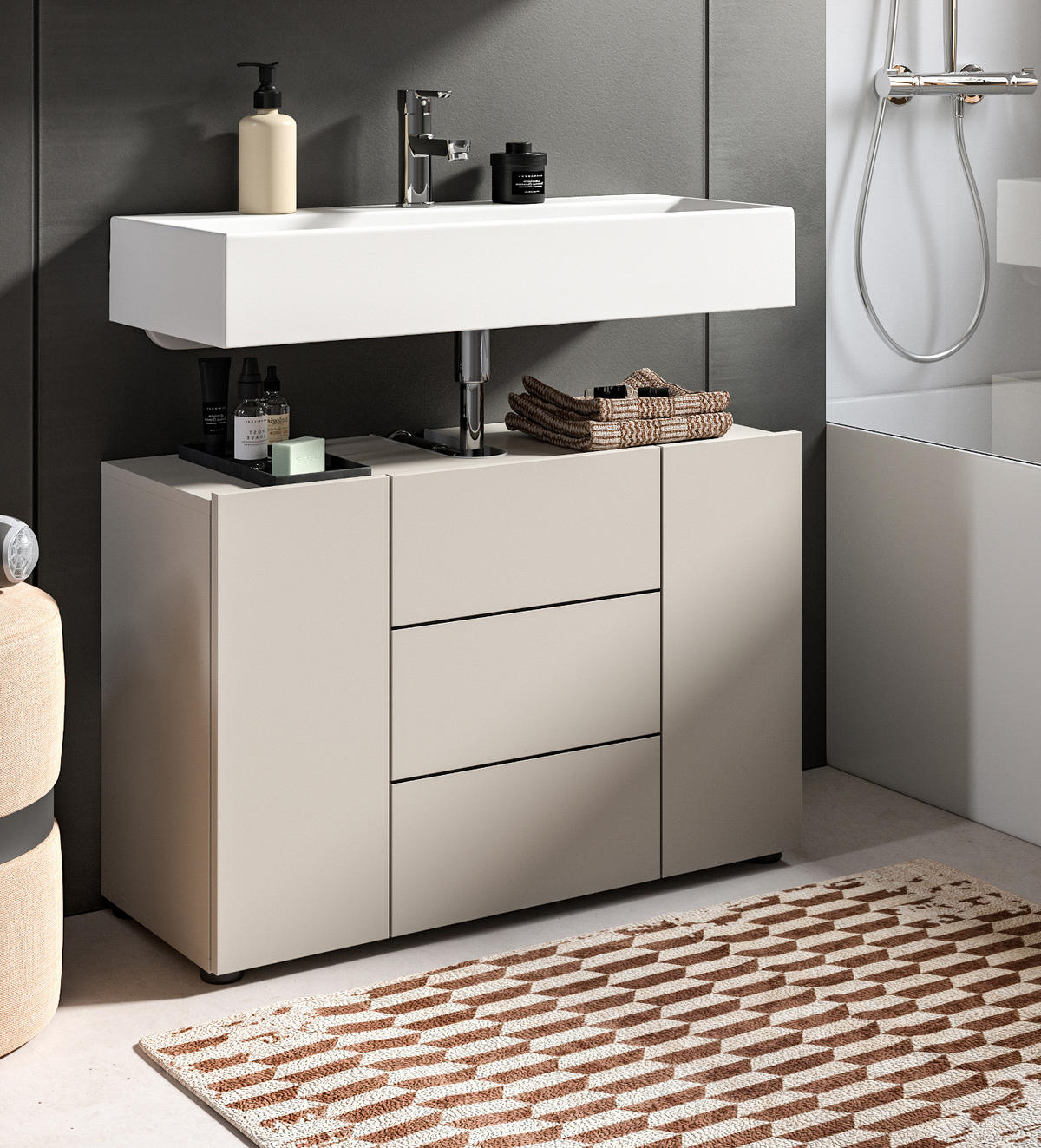 WASCHBECKENUNTERSCHRANK Kaschmir, Badezimmer Unterschrank 82 x 56 cm - Kaschmir/Schwarz, Holzwerkstoff/Kunststoff (82/56/34cm) - Inn.Furn