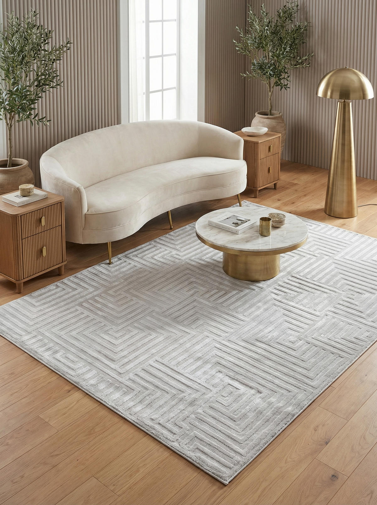 TEPPICH Kurzflor Skulptural Modern Waschbar Schlafzimmer Strapazierfähig Silber 140x200 cm – ILLER - Silberfarben, Textil (140/200cm) - KADIMA DESIGN