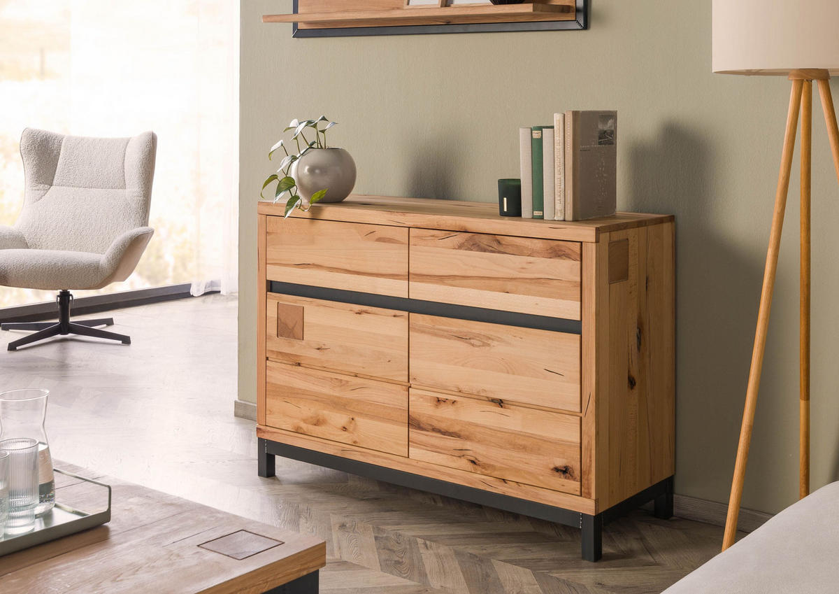 SIDEBOARD Kernbuche 120x45x85 natur geölt VILLANDERS #111 - Braun, Holz (120/85/45cm) - Massivmoebel24
