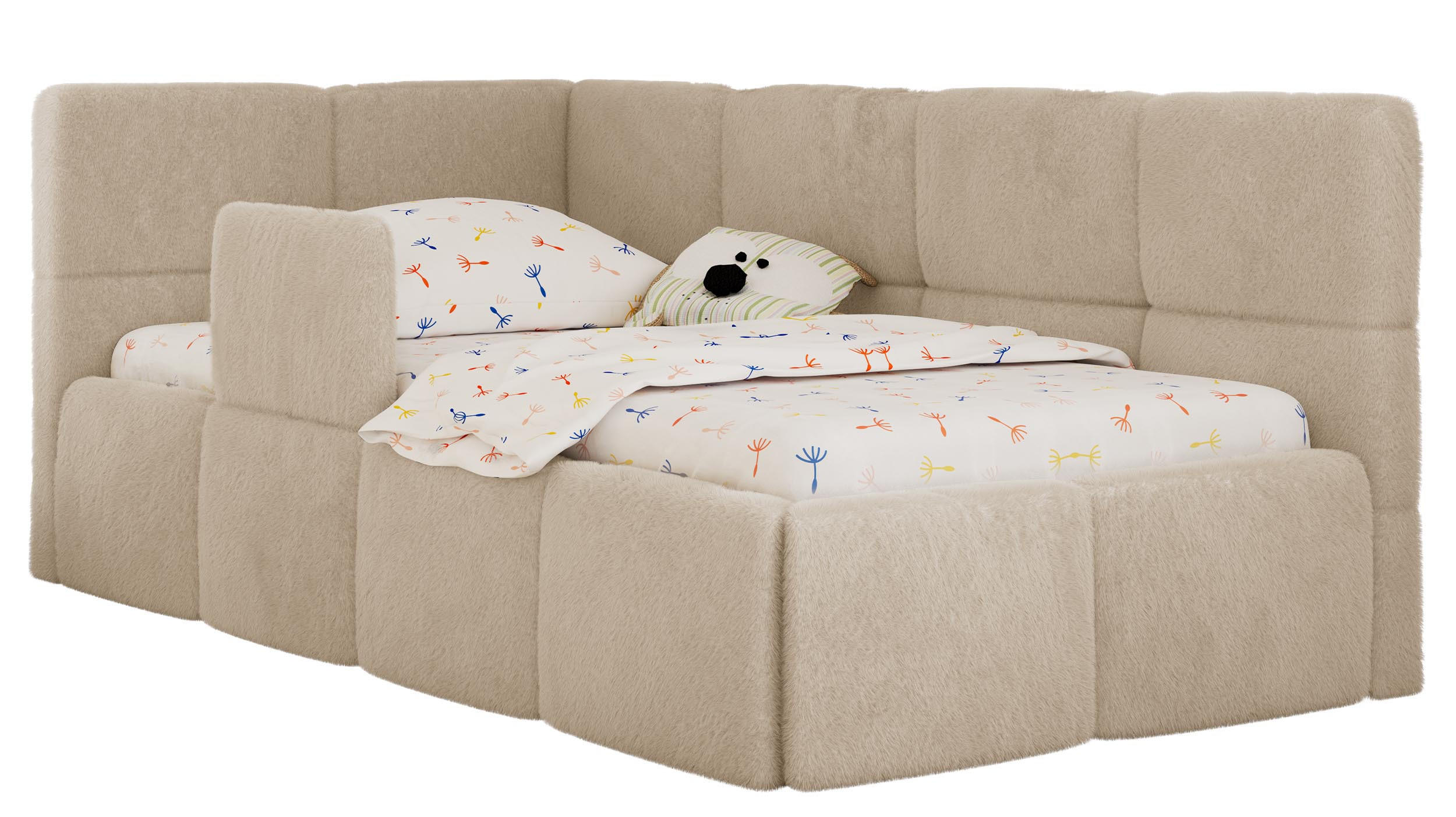MKS DĚTSKÁ POSTEL ARVO ALTA 90/200 - Krémový Plyš - Vlevo