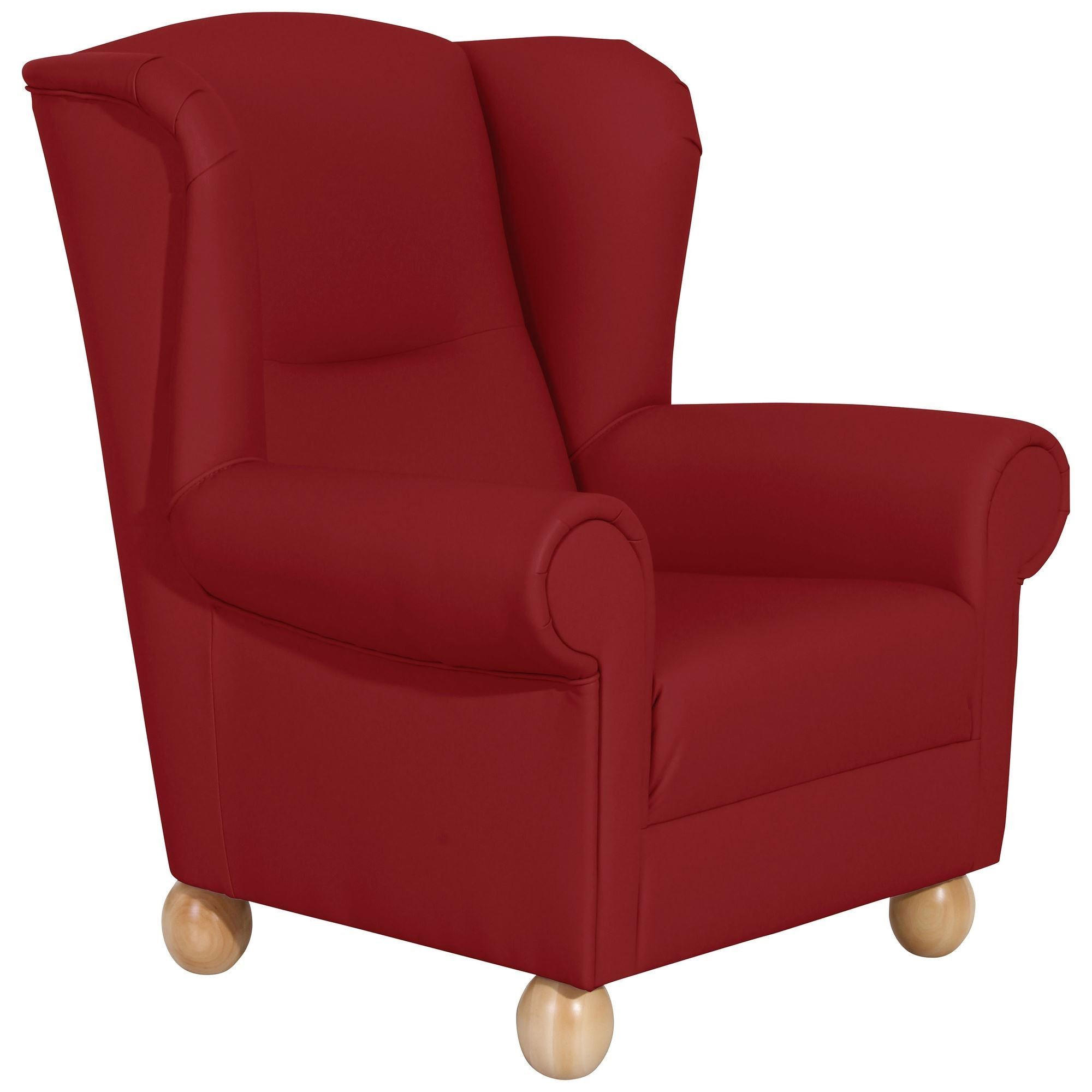 OHRENBACKENSESSEL Kasha Bezug Kunstleder Buche natur / chilli - Rot/Buchefarben, Kunststoff (93/103/87cm) - 58aufmkessel