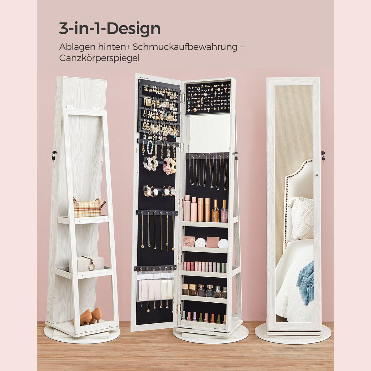 SCHMUCKSCHRANK Dakar - Weiß, Holzwerkstoff (54/161/54cm) - Hansiro