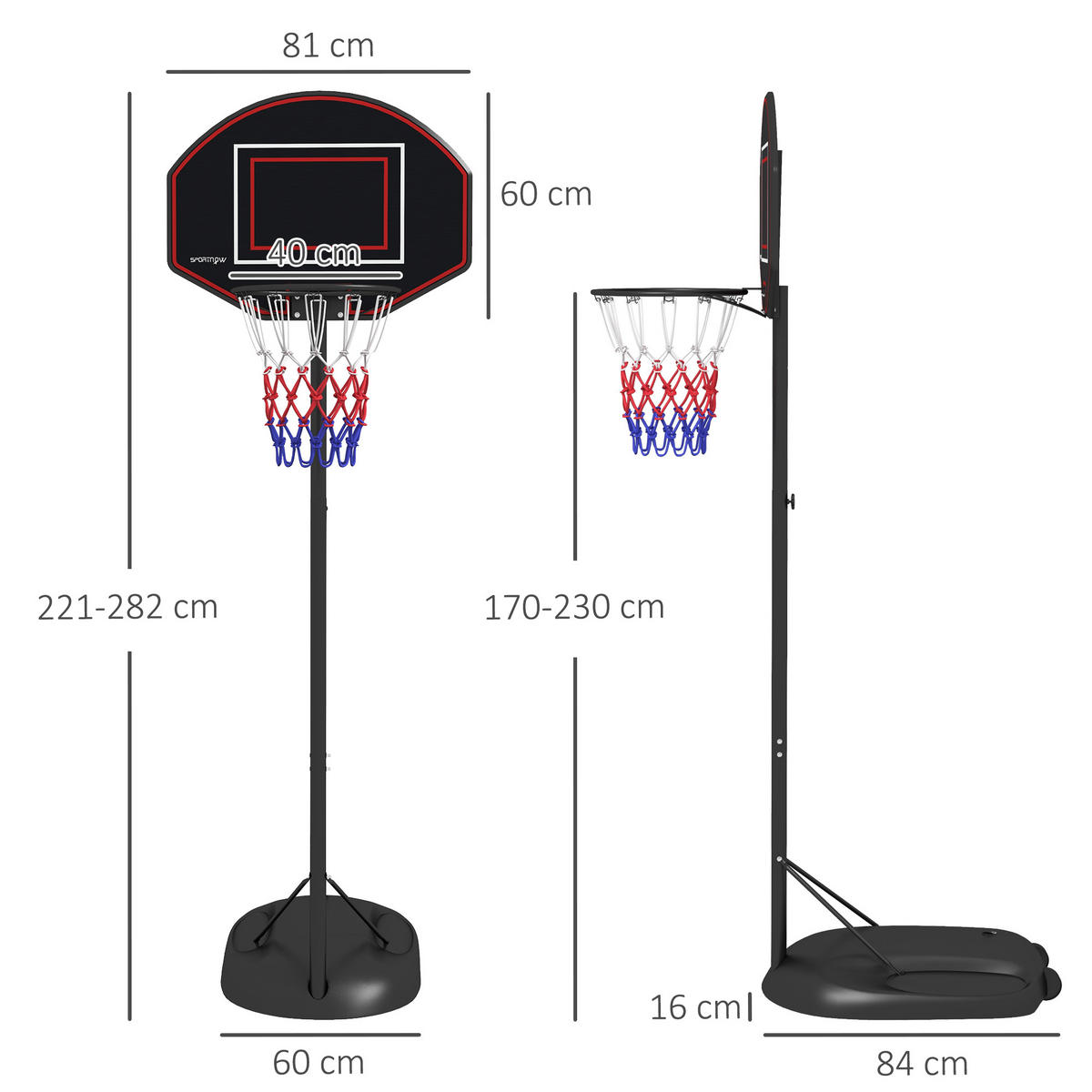 BASKETBALLKORB - Schwarz, Metall (60/84cm) - SPORTNOW
