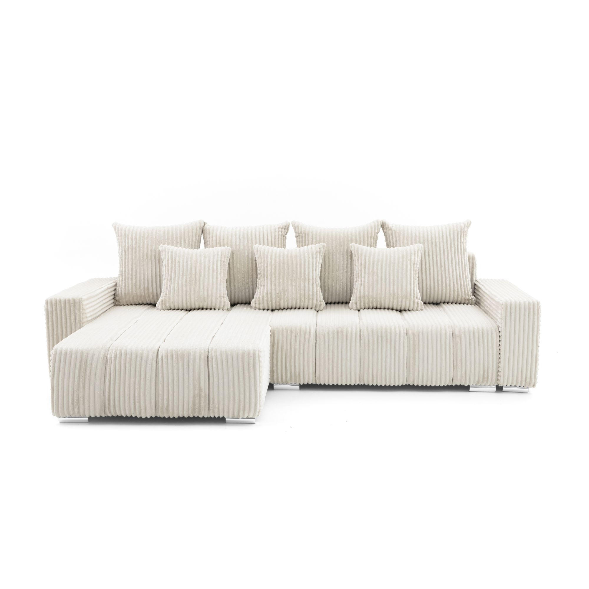 ECKSOFA PIANO L Links mit Schlaffunktion 137x234 Cord Creme - Silberfarben/Creme, Holz/Textil (278/178cm) - Muffo