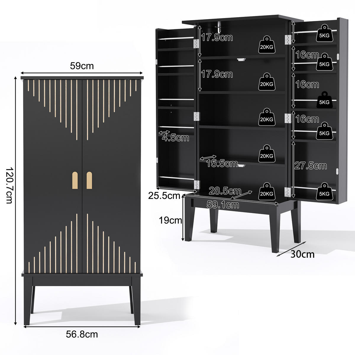 BUFFET 120/30/59 cm schwarz aus MDF mit 2 Türen - Schwarz, Holzwerkstoff (59/120/30cm) - OKWISH
