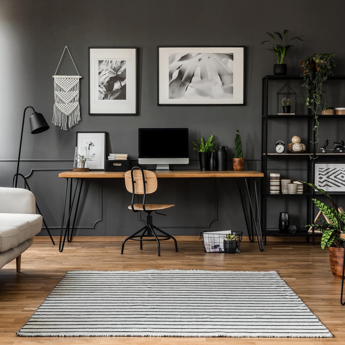 MAKRAMÉ nástenný záves - krémová, drevo/textil (25.5/1.5cm) - Relaxdays