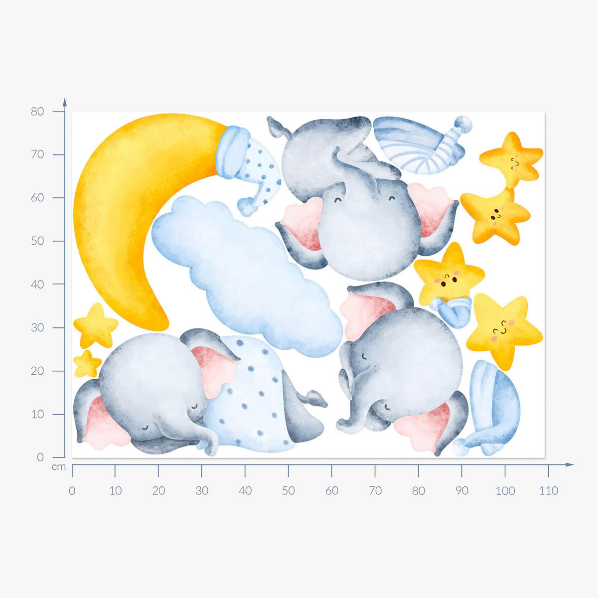 WANDAUFKLEBER 80x109cm - Wolkenelefanten - Multicolor, Kunststoff (80/109/0.1cm) - Wallfluent