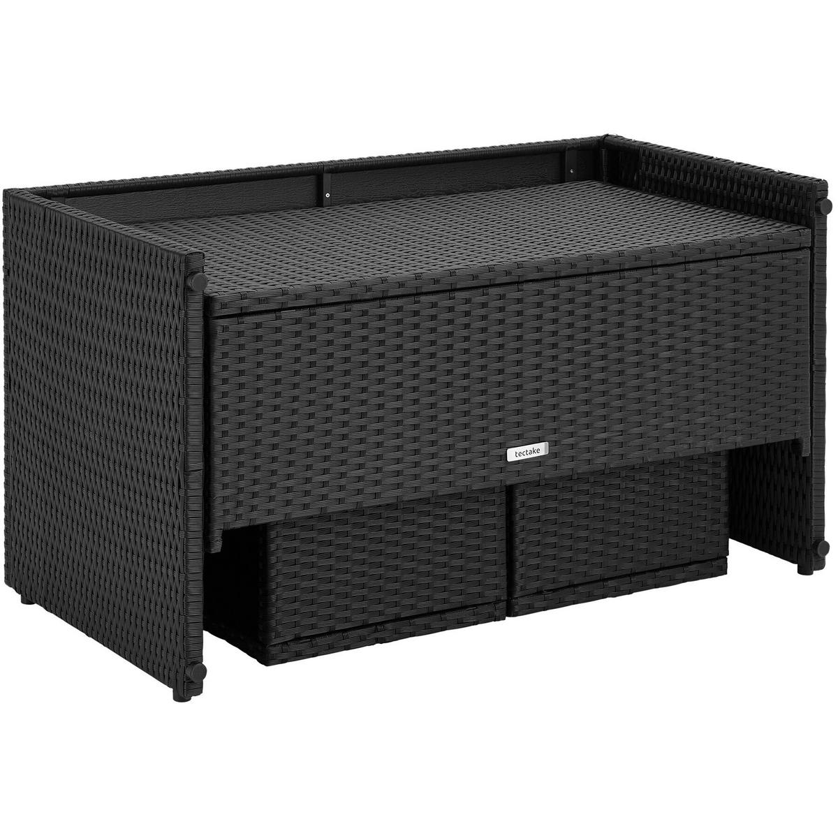 RATTANLOUNGE-SET Monopoli 2-in-1, Sofa und Sitzgruppe für 4, Polyrattan schwarz, 110 x 60 cm - Schwarz, Kunststoff - tectake