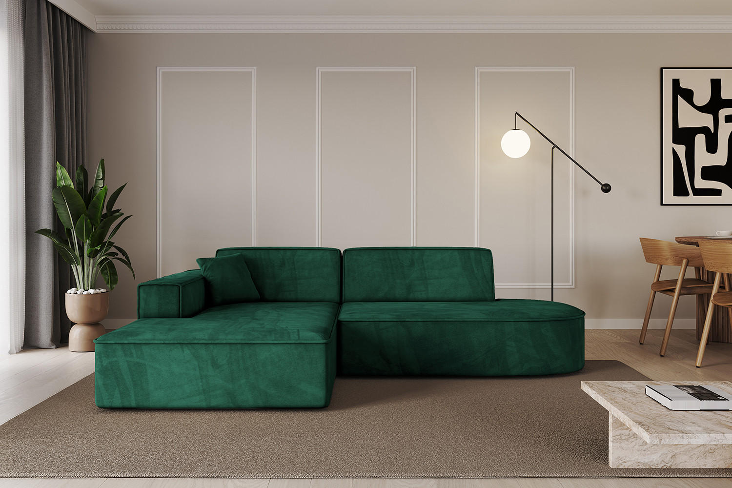 ECKSOFA Ottomane Links IREA-L1-v4 - 234x171x79 cm Grün - Dunkelgrün, Holzwerkstoff/Textil (234/171cm) - ALTDECOR