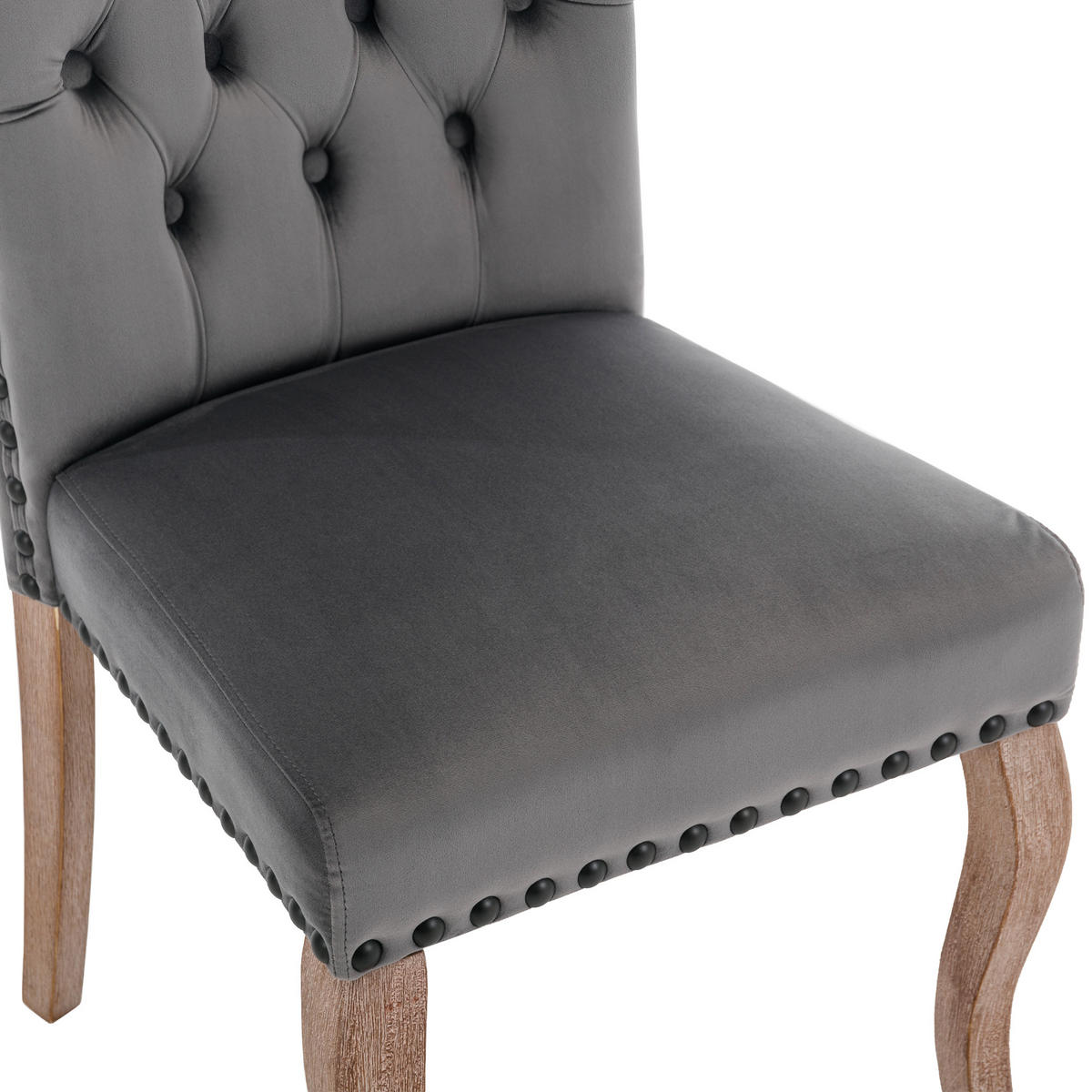 ESSZIMMERSTUHL 2er Set mit samtgepolstertem Massivholzgestell, Kupfernägeln und modernem Design als komfortabler Sessel, grau - Grau, Textil (63/95/49cm) - Luhomfu