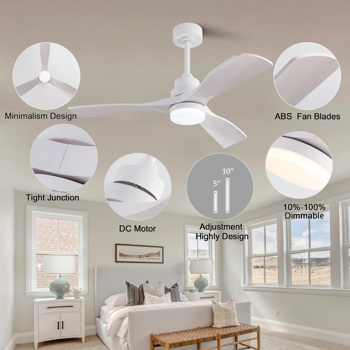 DECKENVENTILATOR DE-16216 42 Zoll Bauernhaus-Stil mit Fernbedienung Weiß - Weiß, Kunststoff (107/107/40cm) - ComfortXL