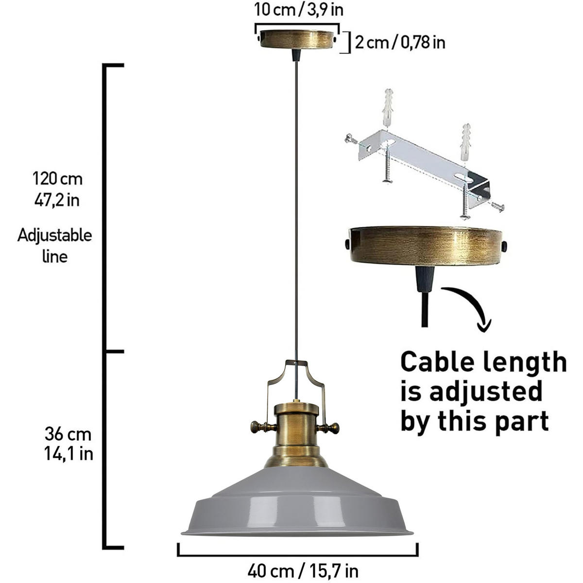 HÄNGELAMPE Asletl Industrial 40/36 cm - Grau, Metall (36/40/36cm) - Bamyum