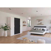 SCHLAFZIMMER Monza in Weiß und Grau Metallic mit Bettanlage 180x200cm, 2 Nachttischen und Drehtürenkleiderschrank 4türig ohne Spiegel - Weiß, Holzwerkstoff (80/200/120cm)