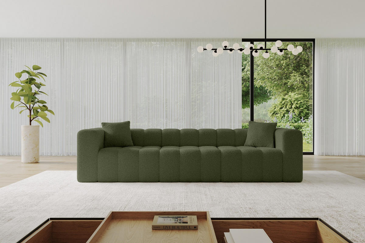 POHOVKA 3-MÍSTNÁ DONY-3 315x90x71 cm Zelená Buklé - černá/zelená barva, kompozitní dřevo/textil (315/71/90cm) - ALTDECOR