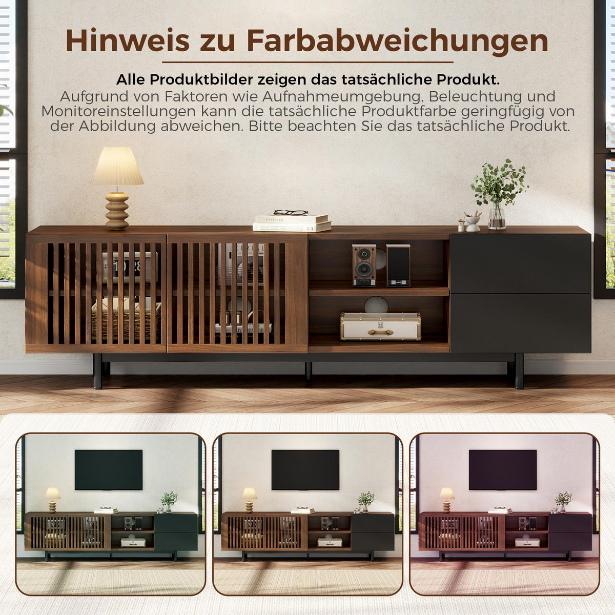 TV-LOWBOARD 160cm Walnuss Schwarz mit Lamellentüren - Walnussfarben/Schwarz, Holzwerkstoff (160/50/38cm) - FLIEKS
