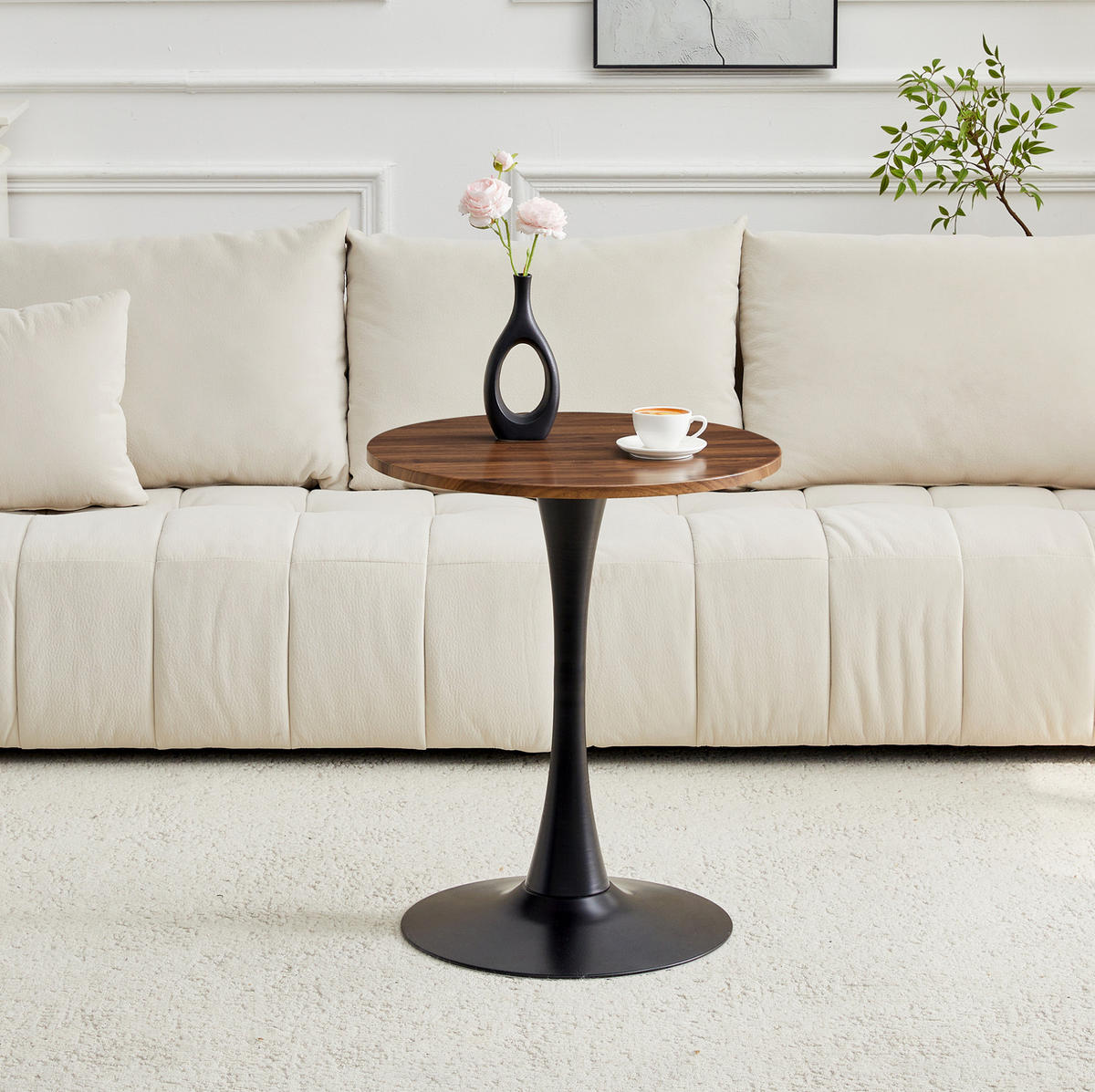BEISTELLTISCH 60/60/72 cm rund mit Thermoform-Tischplatte und Metallgestell, Schwarz/Walnuss - Schwarz, Holzwerkstoff (60/60/72cm) - Redom