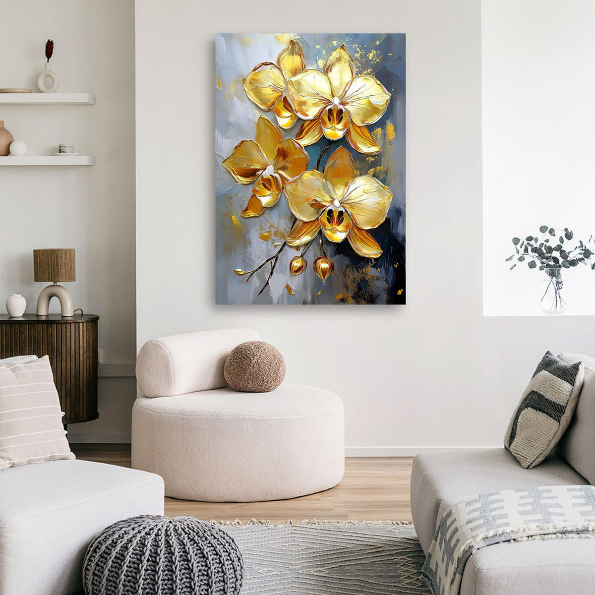 WANDBILD goldene orchideen blumen glamour - Goldfarben, Textil (40/60cm) - Feeby