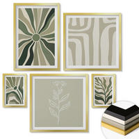 WANDBILDER 5er Set - 50x50 cm & 20x30 cm & 40x60 cm Goldrahmen - Pflanzenmuster grüner Minimalismus - Goldfarben, Kunststoff (40/60cm) - ArtPrintCave