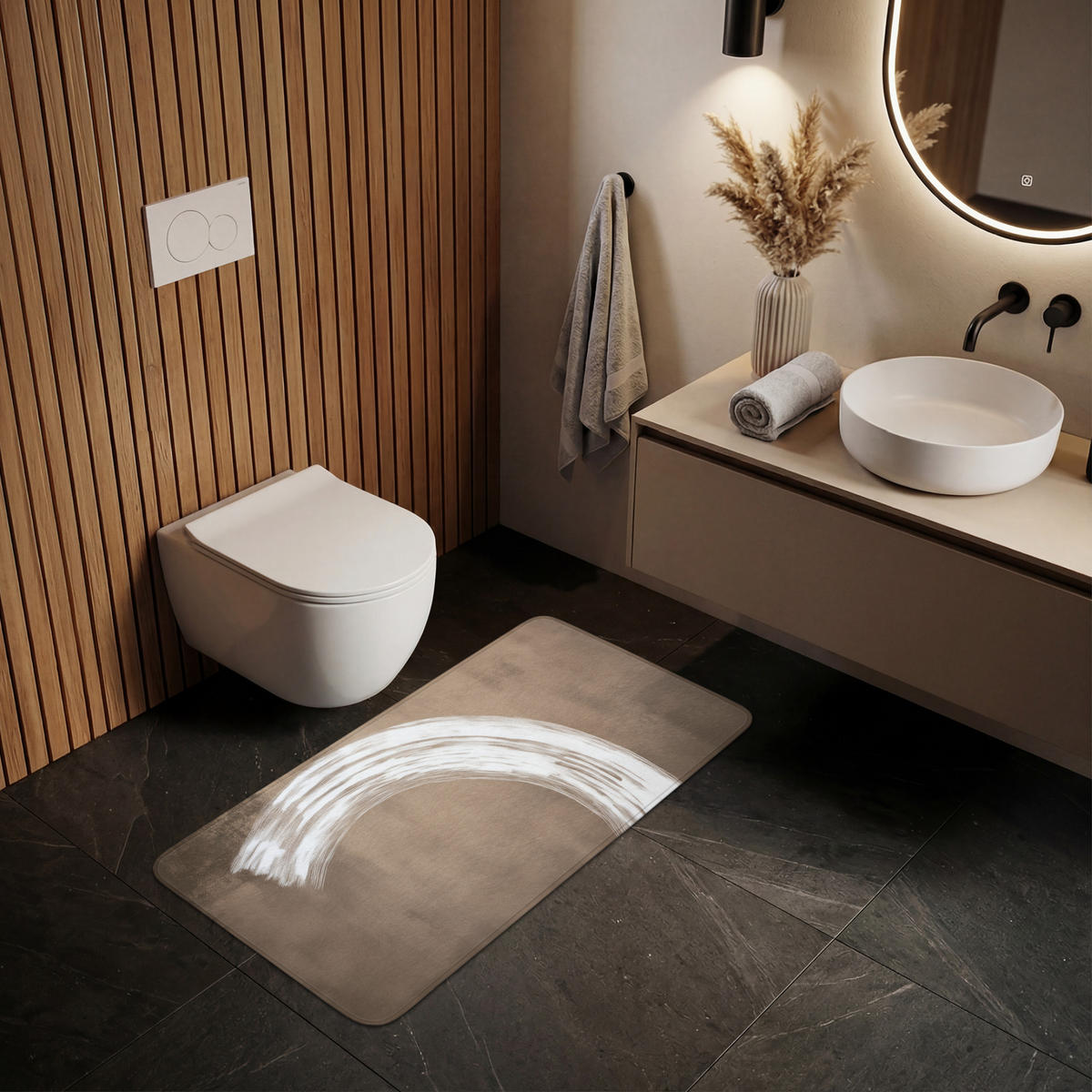 WC PŘEDLOŽKA Barva - hnědá - Japandi 120x60 cm - barva mokka, textil/plast (120/1cm) - OnlyWow