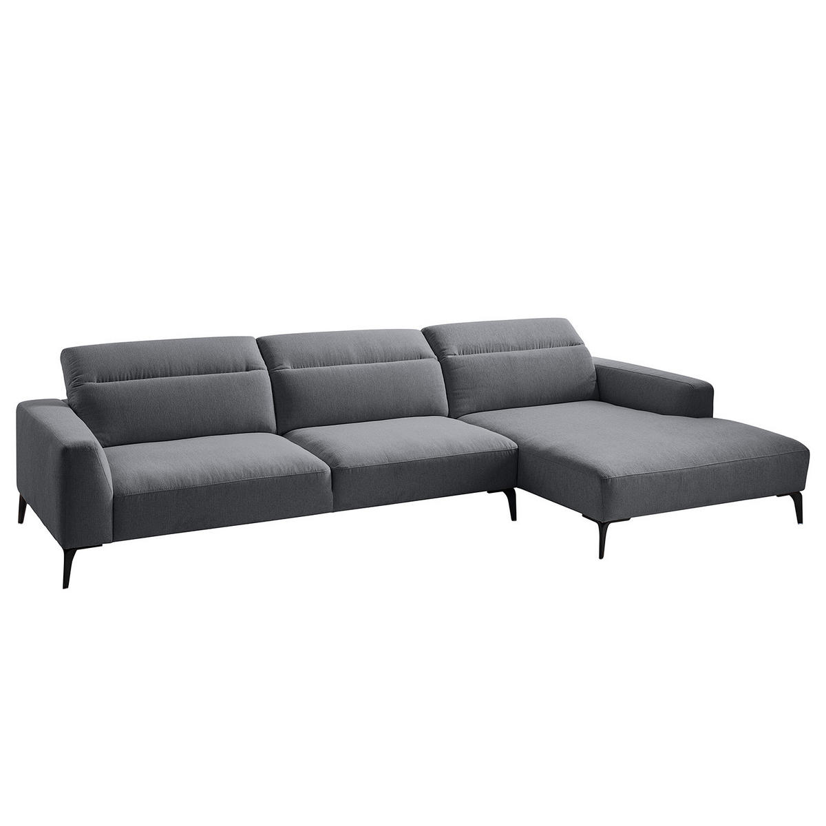ECKSOFA mit Longchair - Schwarz/Grau, Textil/Metall (328/180cm) - home24