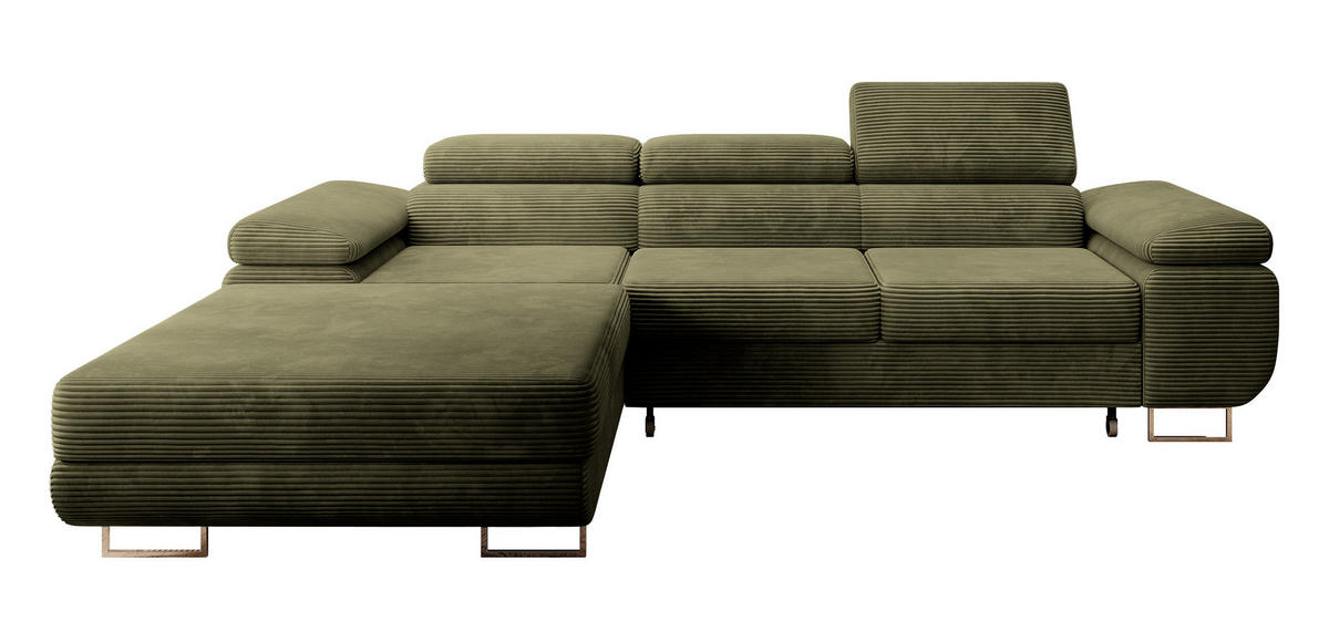 ECKSOFA Ganta Olivgrün Cordbezug - Silberfarben/Olivgrün, Textil/Metall (275/202cm) - Selsey