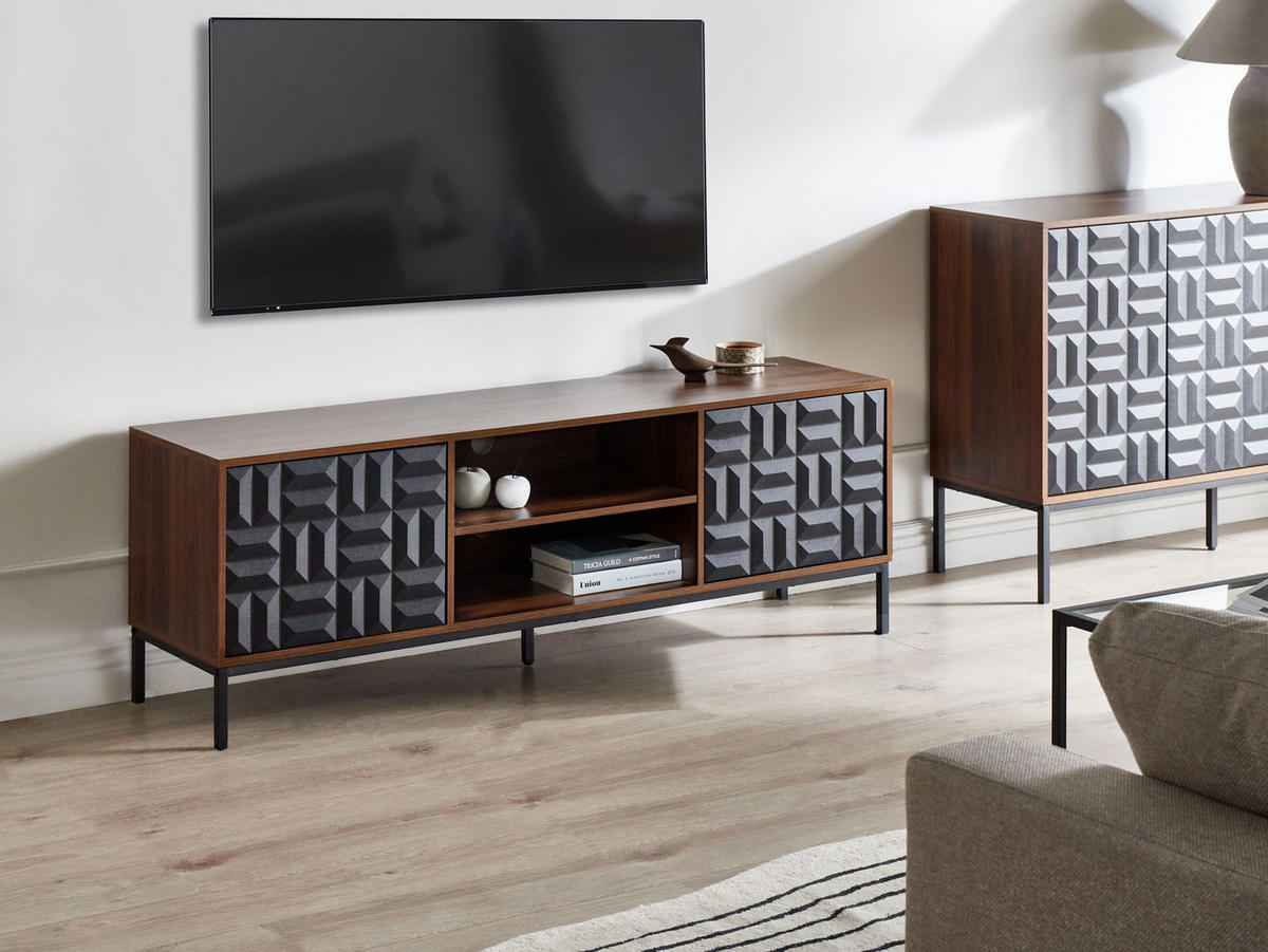 TV-MÖBEL Dunkelbraun Caraquet - Schwarz/Braun, Holzwerkstoff (160/54/40cm) - Beliani