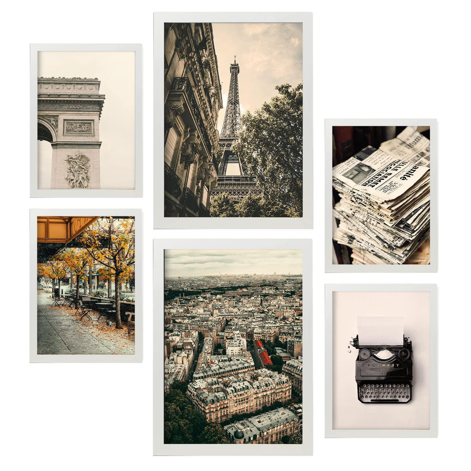POSTER Set Mit 6 Vintage Paris A3 & A4 Weißer Rahmen - Weiß, Papier (29/3cm) - Nacnic