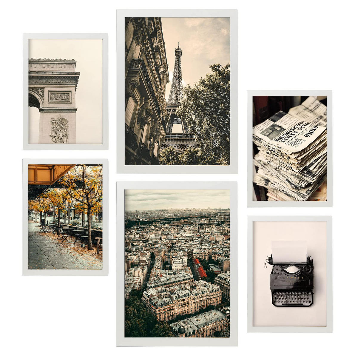 POSTER Set Mit 6 Vintage Paris A3 & A4 Weißer Rahmen - Weiß, Papier (29/3cm) - Nacnic
