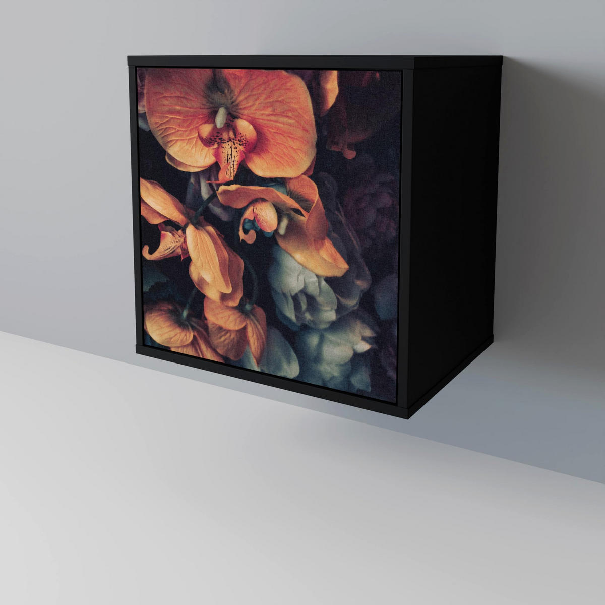 SIDEBOARD NEVERENDING BLOOM, Schwarz, 57,5x42x72,5 cm, Schwarze Metallfüße - Multicolor/Schwarz, Holzwerkstoff/Metall (57.5/72.5/42cm) - SpaceRebels