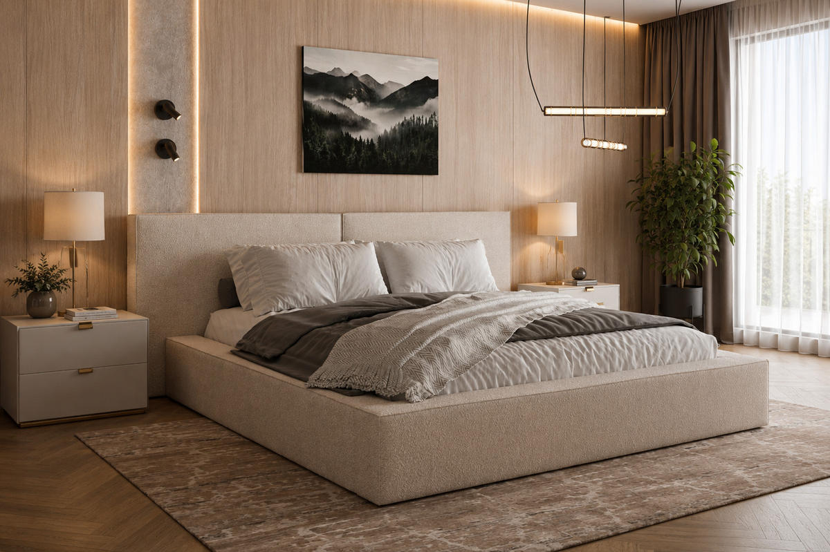 POLSTERBETT 06 Bouclé 160 x 200 cm – Arena - mit Bettkasten und Metall-Lattenrost - Beige, Metall (160/200cm) - ROYAL24_MARKT