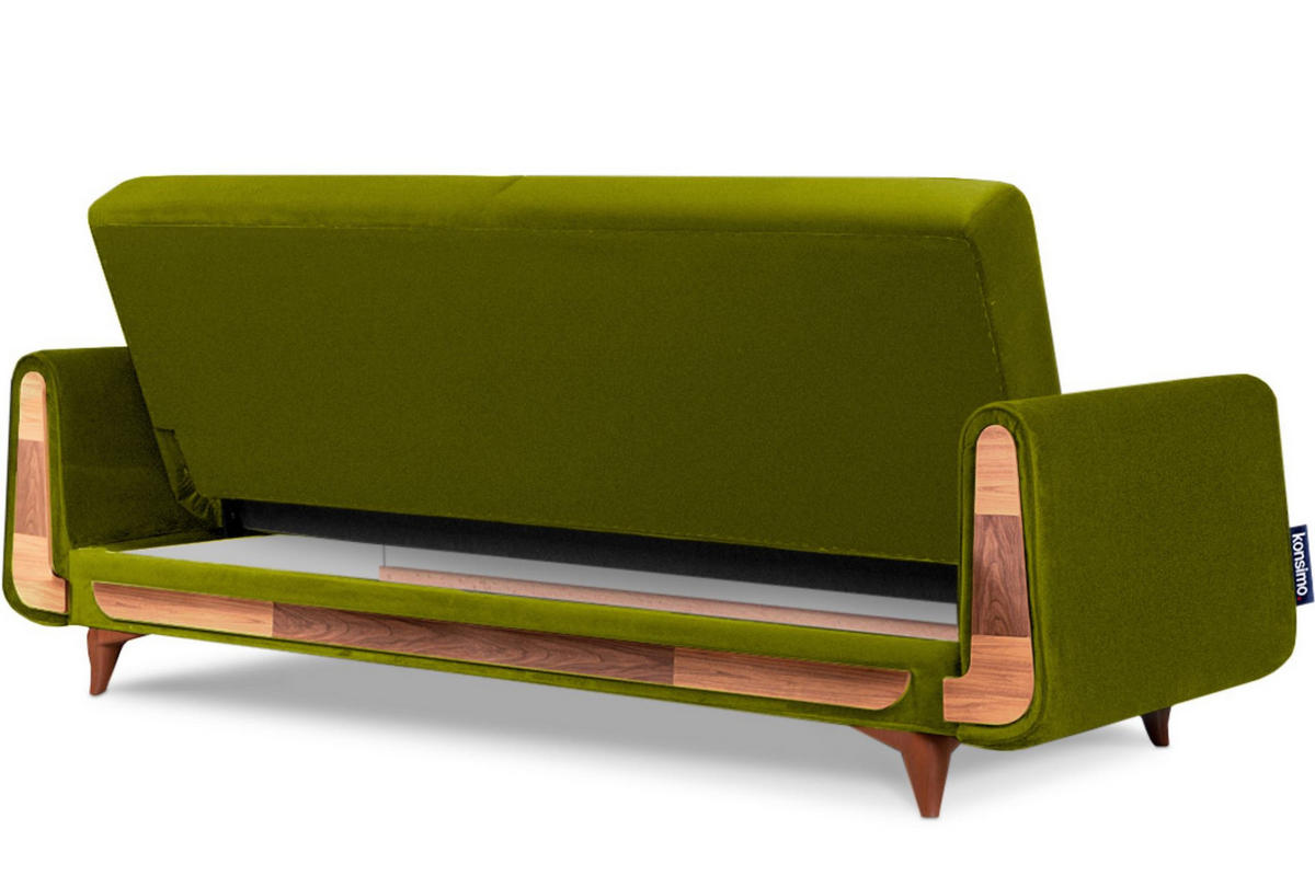 3-SITZER-SCHLAFSOFA GUSTAVO mit Armlehnen, grün - Braun/Olivgrün, Holz/Holzwerkstoff (230/98/98cm) - KONSIMO®