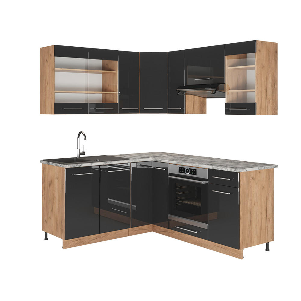 ECKKÜCHE Fame-Line Anthrazit Hochglanz/Goldkraft Eiche 160 x 60 cm ohne AP - Honigeiche/Anthrazit, Holzwerkstoff (190/81.6/46cm) - Vicco