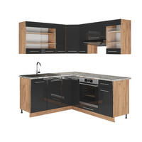 ECKKÜCHE Fame-Line Anthrazit Hochglanz/Goldkraft Eiche 160 x 190 cm AP Marmor - Anthrazit/Eiche Wotan, Holzwerkstoff (190/81.6/60cm) - Vicco