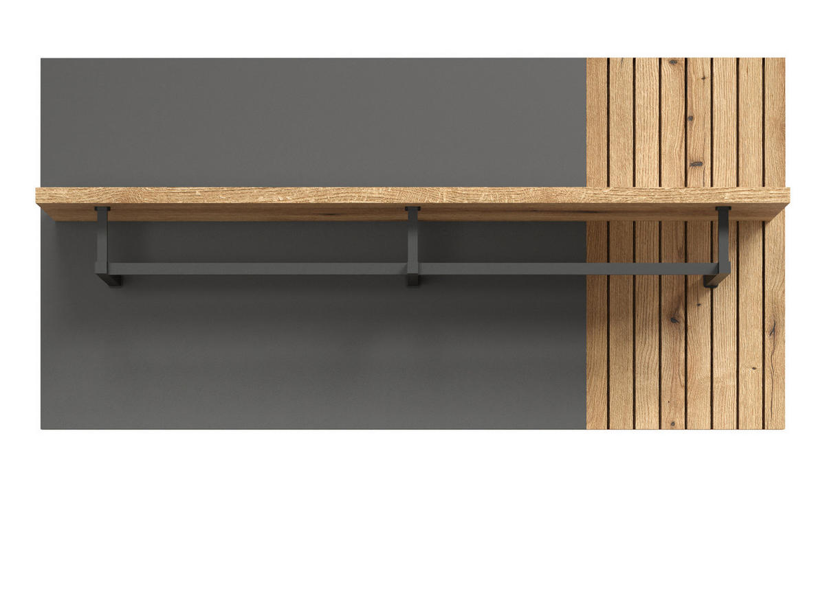 GARDEROBENPANEEL grau, Evoke Eiche 80 x 40 cm, Wandgarderobe mit Kleiderstange - Anthrazit/Grau, Holzwerkstoff (80/40/28cm) - Top.Furn