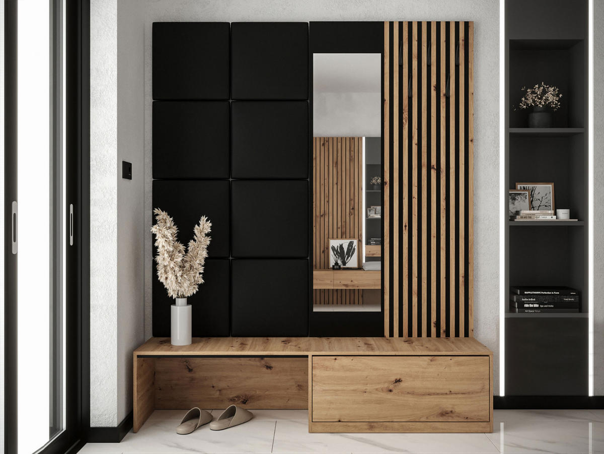 GARDEROBE Premium - Schwarz Hochglanz/Braun, Holzwerkstoff (172/205/42cm) - MIRJAN24