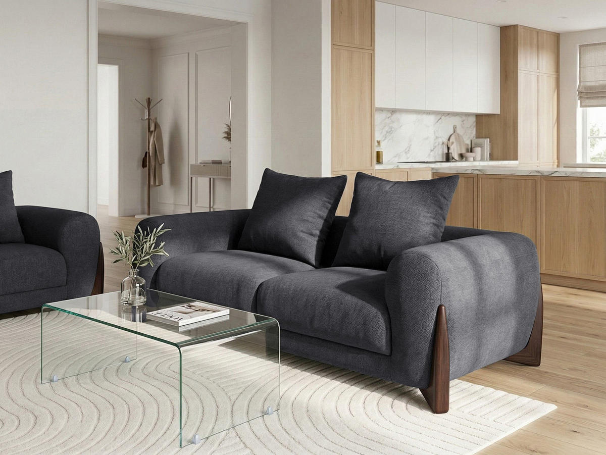 2-SITZER-SOFA Schwarz Vinliden - Schwarz/Braun, Textil (180/62/87cm) - Beliani