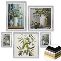 WANDBILDER 5er Set - 50x50 cm & 20x30 cm & 40x60 cm Silberner Rahmen - Oliven in Vasen in gedeckten Farben - Silberfarben, Kunststoff (40/60cm) - ArtPrintCave