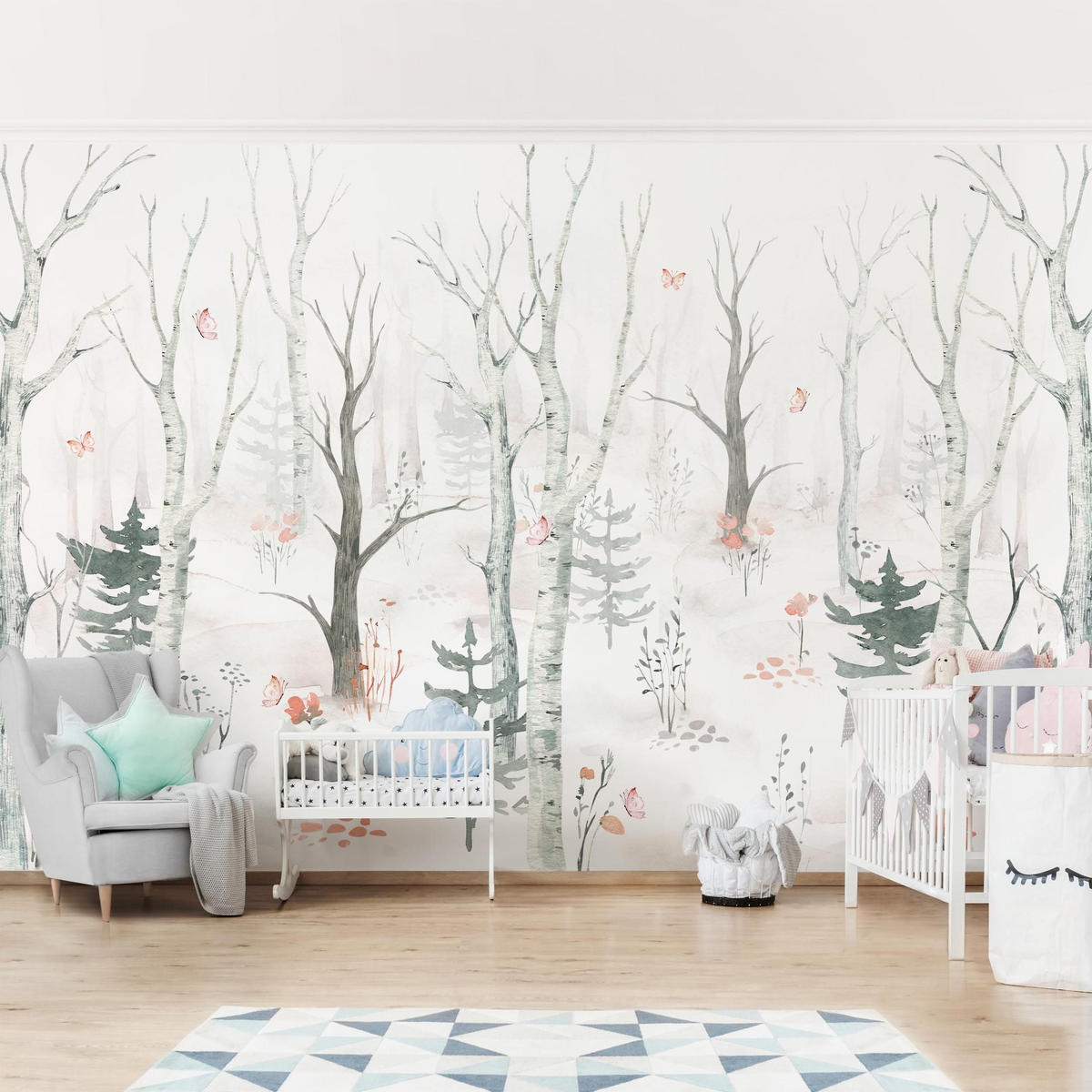 FOTOTAPETE Birkenwald mit Mohnblumen 336/225 cm - Eichefarben, Papier (336/225cm) - Bilderwelten