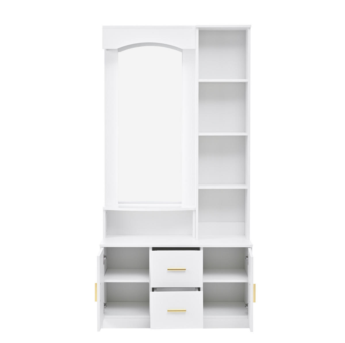 DIELENGARDEROBE mit Spiegel 90/40/180 cm in Weiß mit Schuhschrank und 2 Schubladen - Weiß, Holzwerkstoff (90/180/40cm) - BEAOK