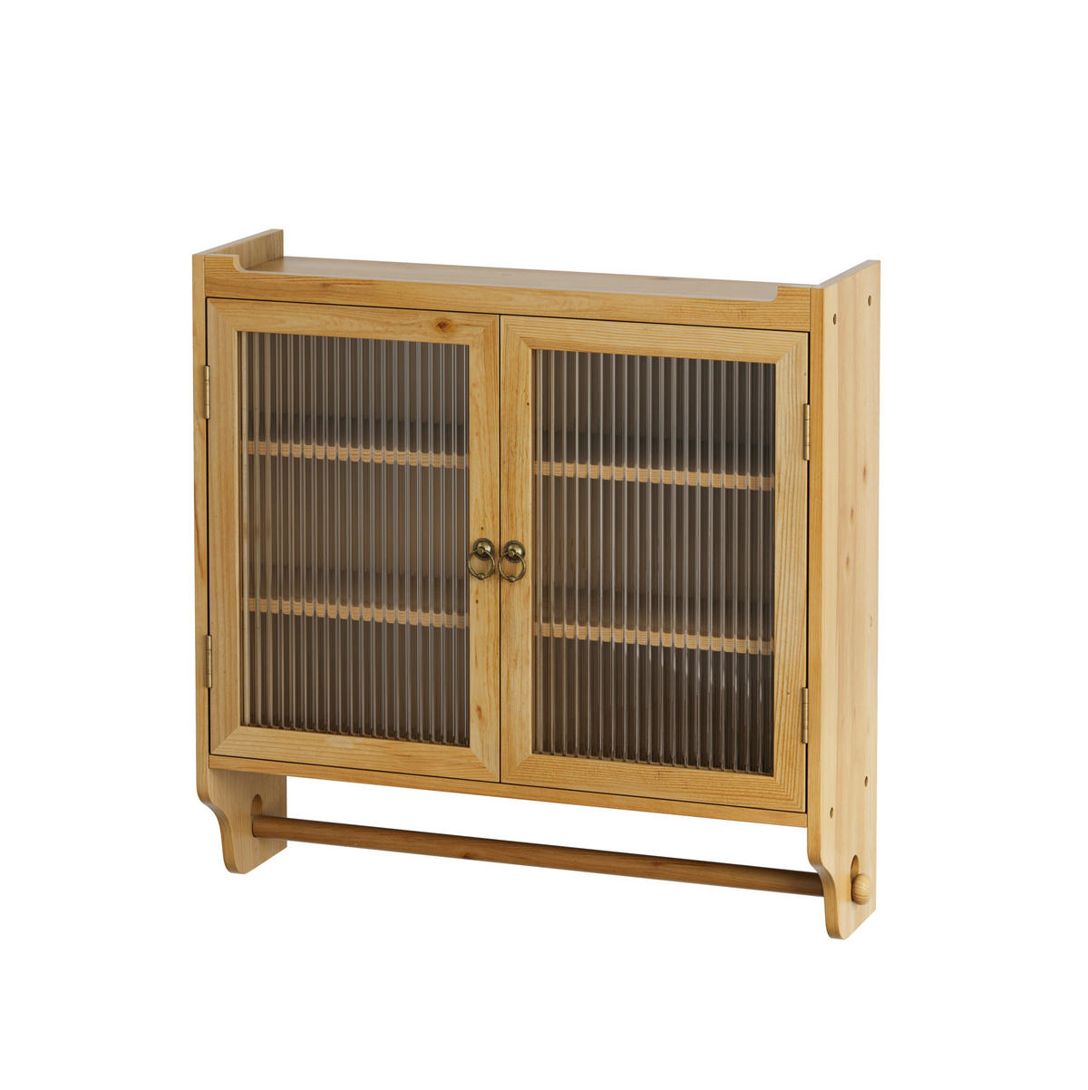 KÜCHENOBERSCHRANK 63/18/60 cm mit 3 Ablagen, Glastüren und Handtuchhalter aus Massivholz und MDF, Natur - Naturfarben, Holzwerkstoff (63/60/18cm) - Redom