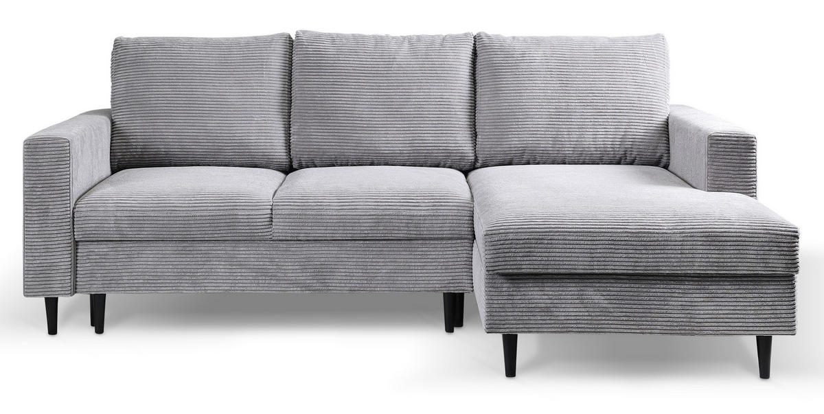 ECKSOFA Nalika Hellgrau mit Cordbezug - Hellgrau/Schwarz, Holz/Textil (230/143cm) - Selsey