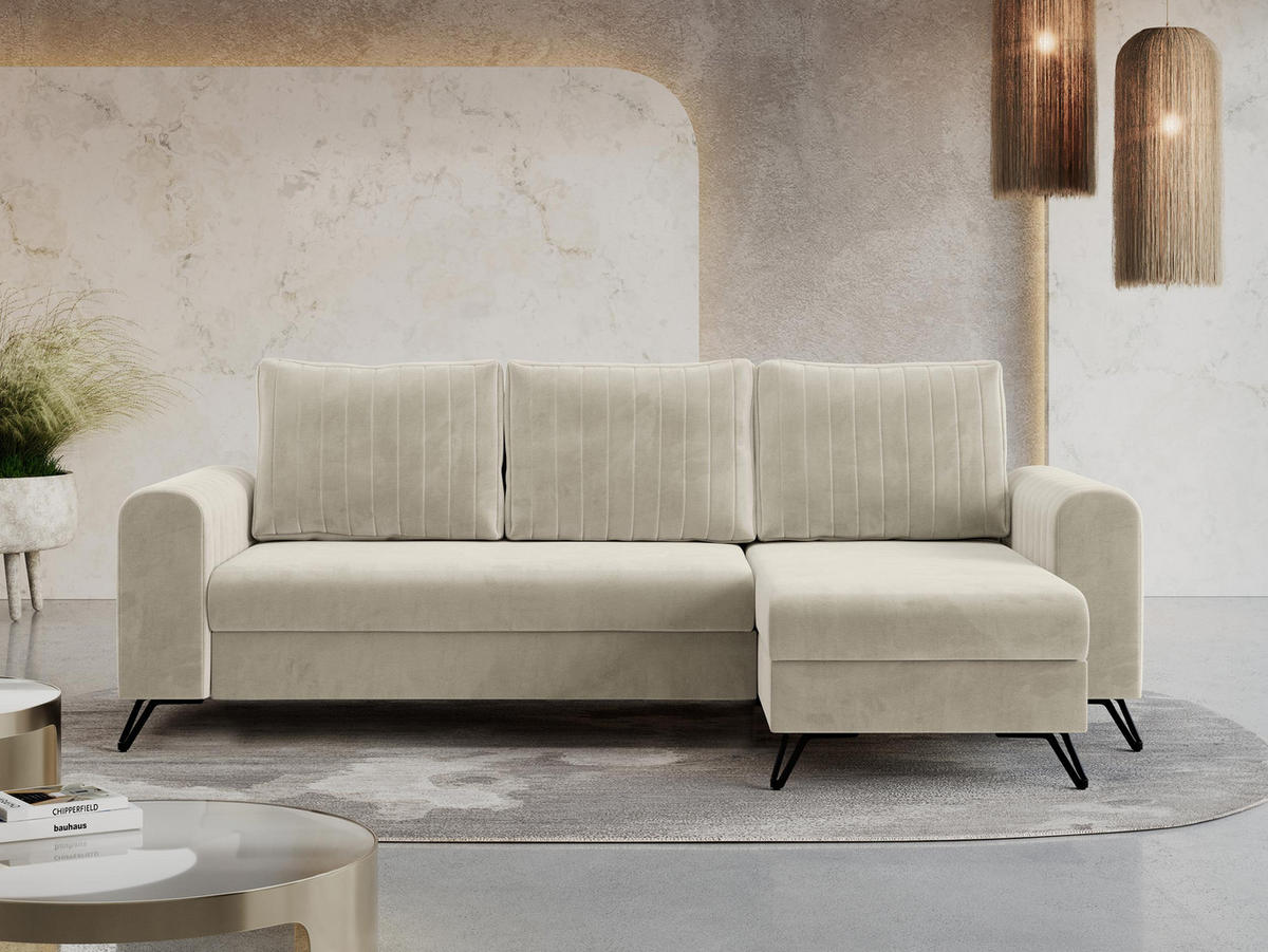 ECKSOFA Axel Velvet Beige - Beige/Schwarz, Textil/Metall (242/140cm) - MKS